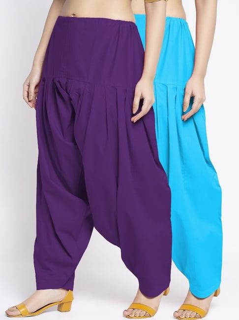 gracit purple & light firozi loose fit cotton salwar pack of - 2