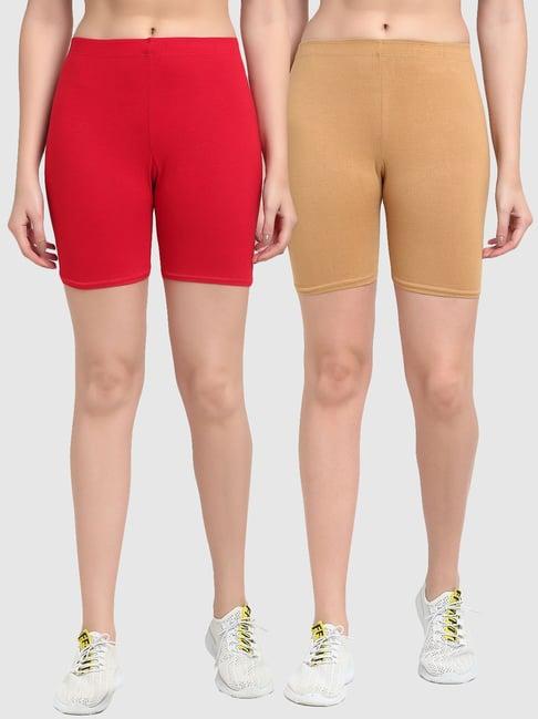 gracit red & beige cotton sports shorts - pack of 2