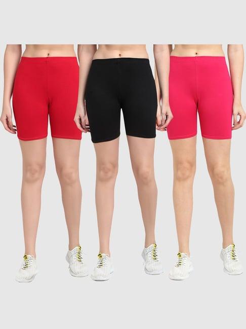 gracit red & black cotton sports shorts - pack of 3