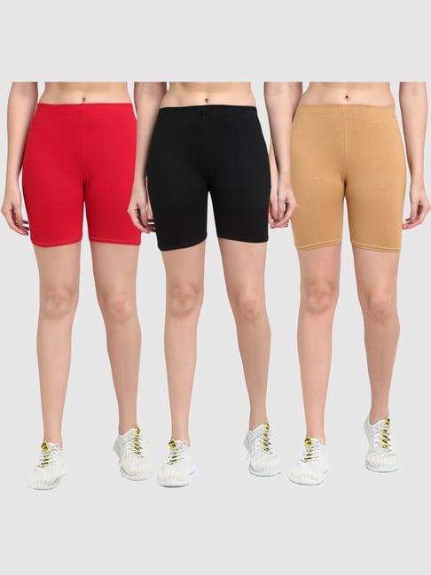 gracit red & black cotton sports shorts - pack of 3