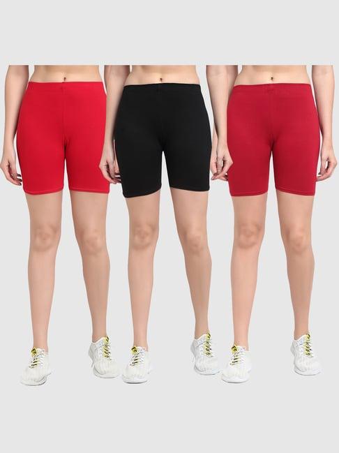 gracit red & black cotton sports shorts - pack of 3