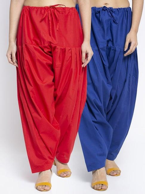 gracit red & blue loose fit cotton salwar pack of - 2