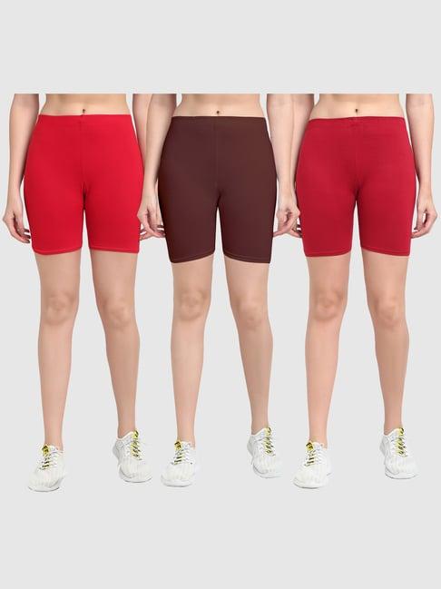 gracit red & brown cotton sports shorts - pack of 3