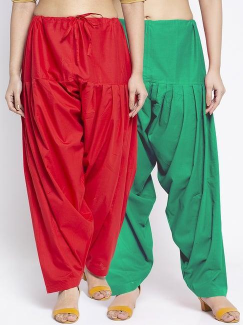 gracit red & green loose fit cotton salwar pack of - 2