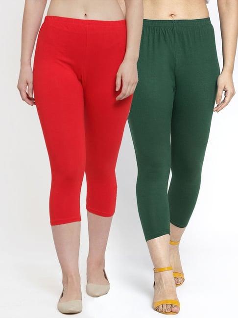 gracit red & green mid rise capris - pack of 2