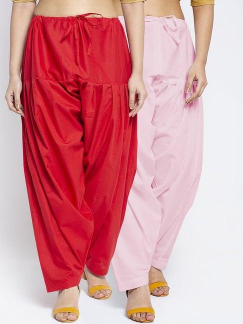 gracit red & light pink loose fit cotton salwar pack of - 2