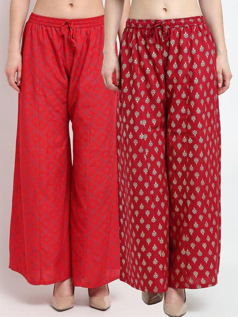 gracit red & maroon printed palazzos - pack of 2
