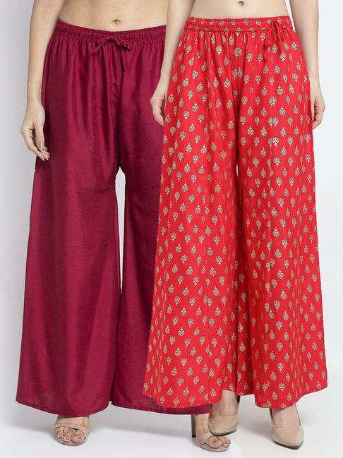 gracit red & maroon printed palazzos - pack of 2