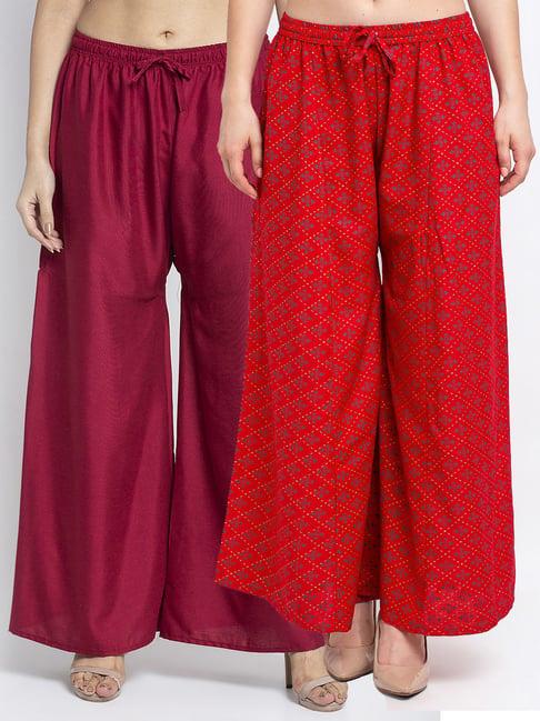 gracit red & maroon printed palazzos - pack of 2