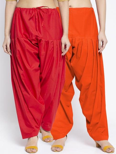 gracit red & orange loose fit cotton salwar pack of - 2
