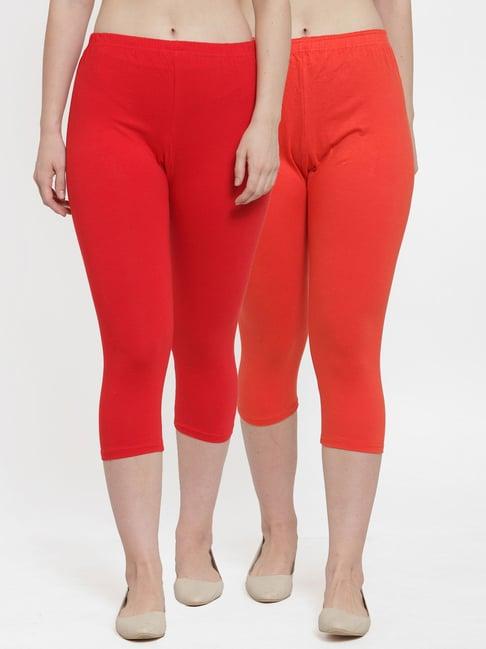 gracit red & orange slim fit cotton capri pack of - 2