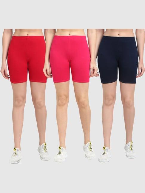 gracit red & pink cotton sports shorts - pack of 3