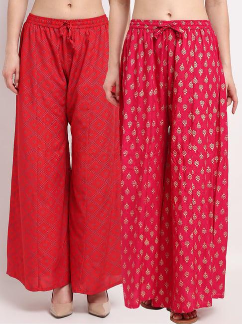 gracit red & pink printed palazzos - pack of 2