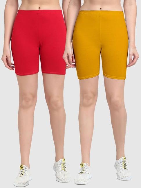 gracit red & yellow cotton sports shorts - pack of 2