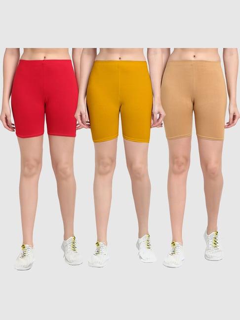 gracit red & yellow cotton sports shorts - pack of 3