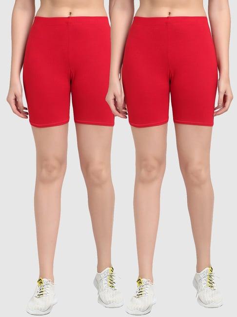 gracit red cotton sports shorts - pack of 2