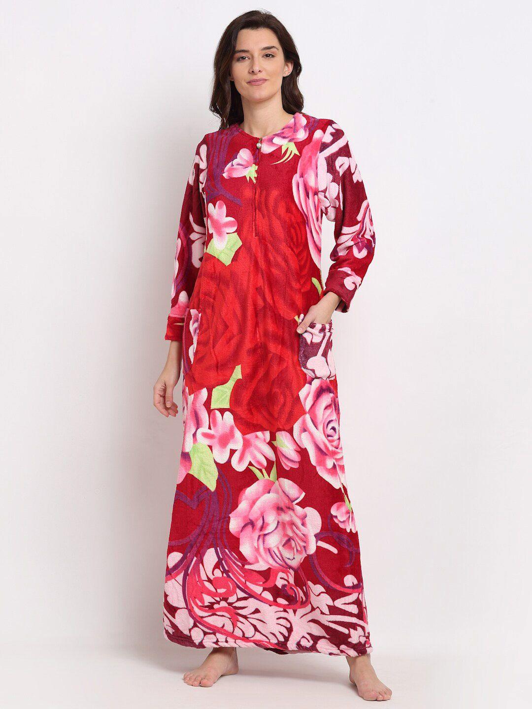 gracit red printed floral maxi nightdress