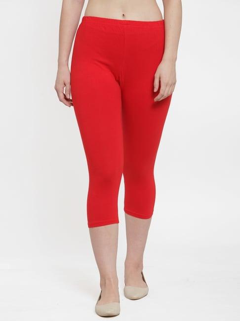 gracit red slim fit cotton capri