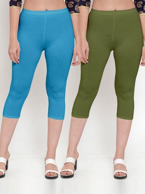 gracit sky blue & green mid rise capris - pack of 2