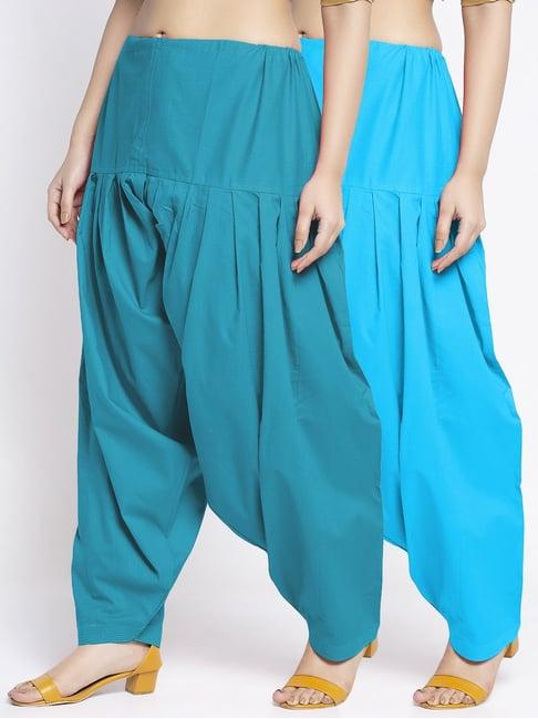 gracit sky blue & light firozi loose fit cotton salwar pack of - 2