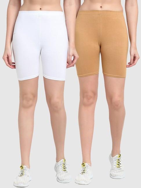 gracit white & beige cotton sports shorts - pack of 2