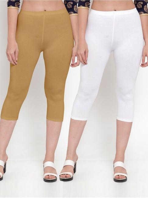 gracit white & beige mid rise capris - pack of 2