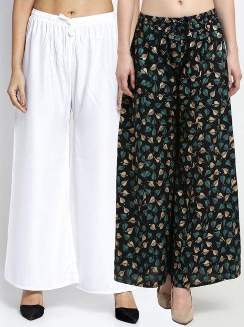 gracit white & black flared fit palazzos - pack of 2
