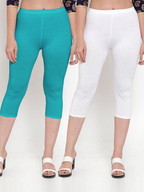 gracit white & blue mid rise capris - pack of 2