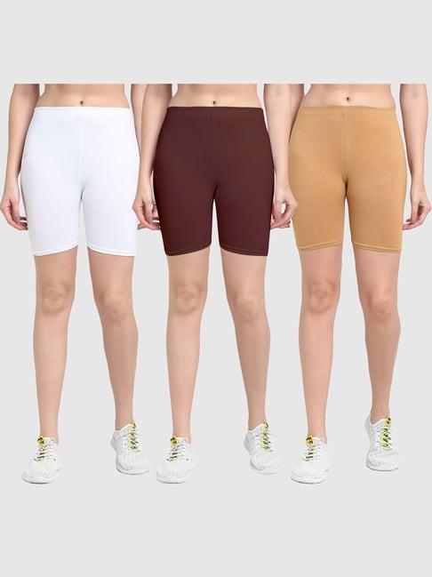 gracit white & brown cotton sports shorts - pack of 3