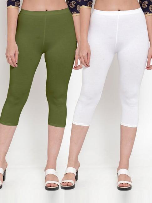 gracit white & green mid rise capris - pack of 2