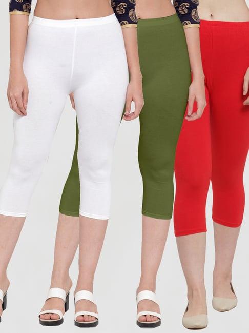 gracit white & green mid rise capris - pack of 3