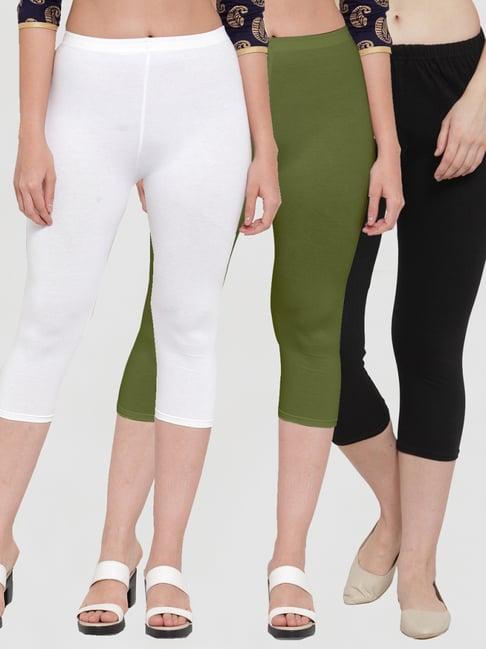 gracit white & green mid rise capris - pack of 3