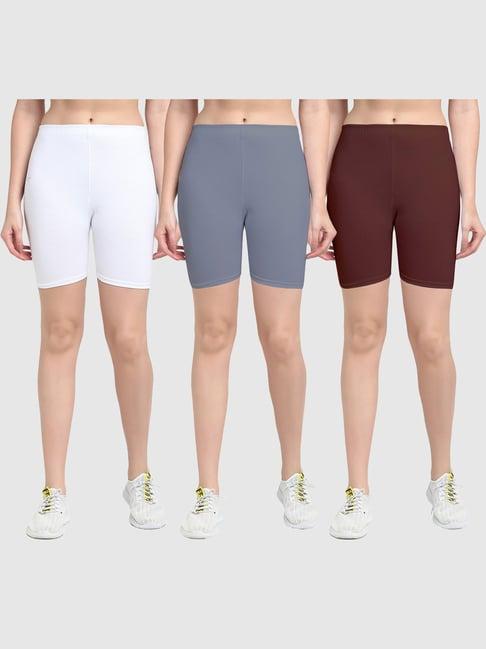 gracit white & grey cotton sports shorts - pack of 3