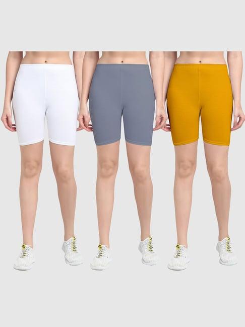 gracit white & grey cotton sports shorts - pack of 3