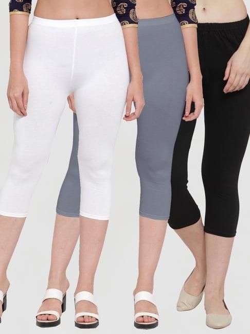 gracit white & grey mid rise capris - pack of 3
