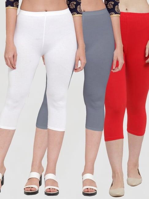 gracit white & grey mid rise capris - pack of 3