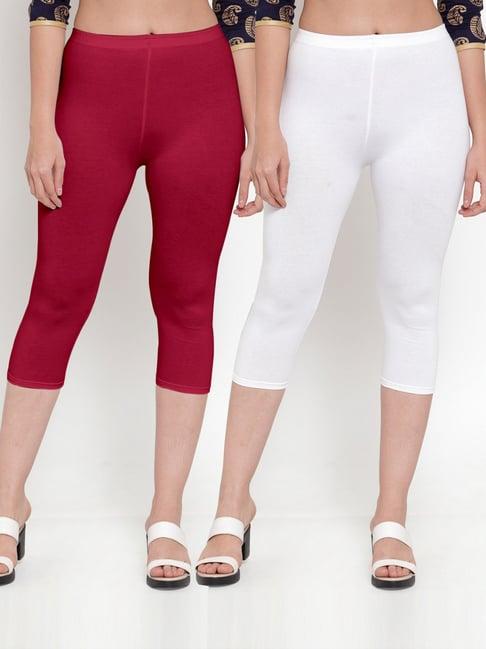 gracit white & maroon mid rise capris - pack of 2