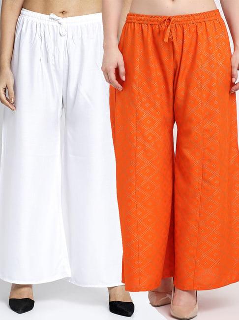 gracit white & orange flared fit palazzos - pack of 2