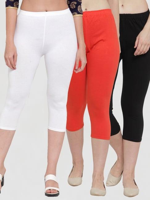 gracit white & orange mid rise capris - pack of 3