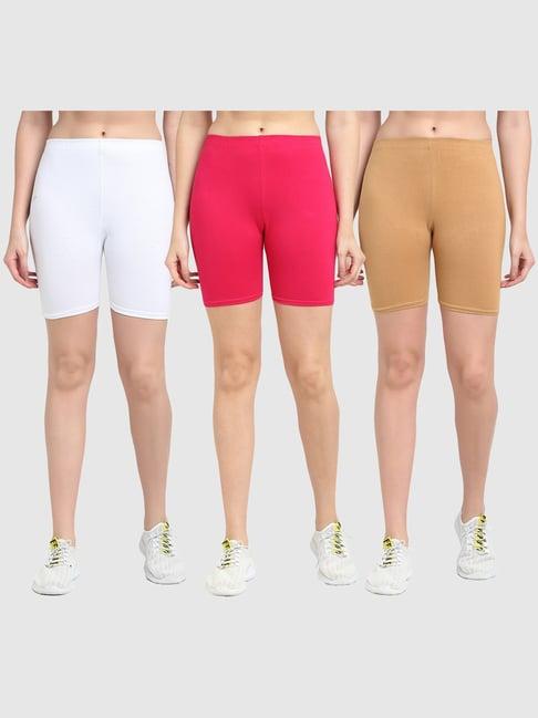 gracit white & pink cotton sports shorts - pack of 3