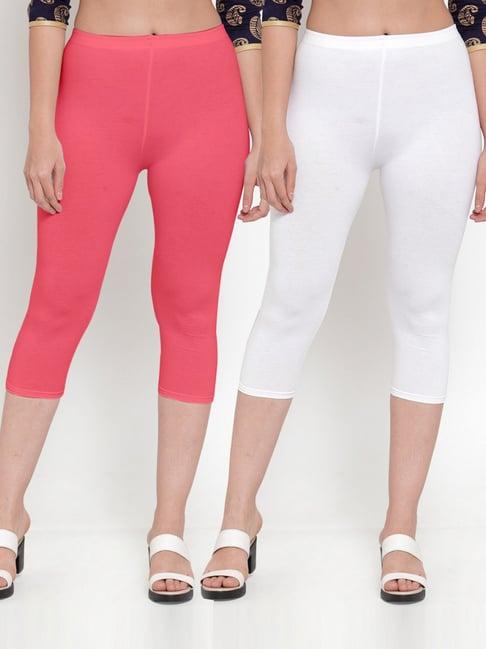 gracit white & pink mid rise capris - pack of 2