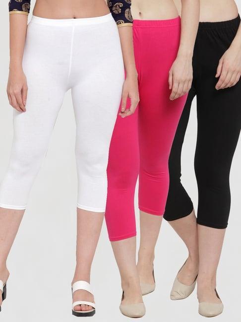 gracit white & pink mid rise capris - pack of 3