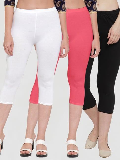 gracit white & pink mid rise capris - pack of 3