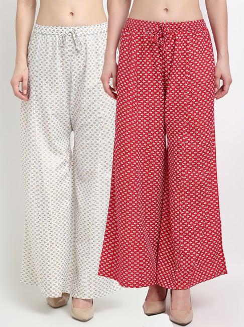 gracit white & red printed palazzos - pack of 2