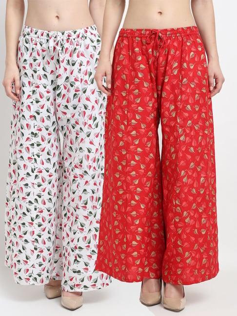 gracit white & red printed palazzos - pack of 2