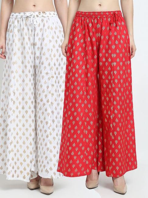 gracit white & red printed palazzos - pack of 2