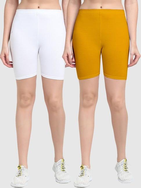 gracit white & yellow cotton sports shorts - pack of 2