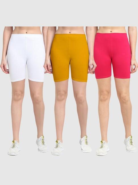 gracit white & yellow cotton sports shorts - pack of 3