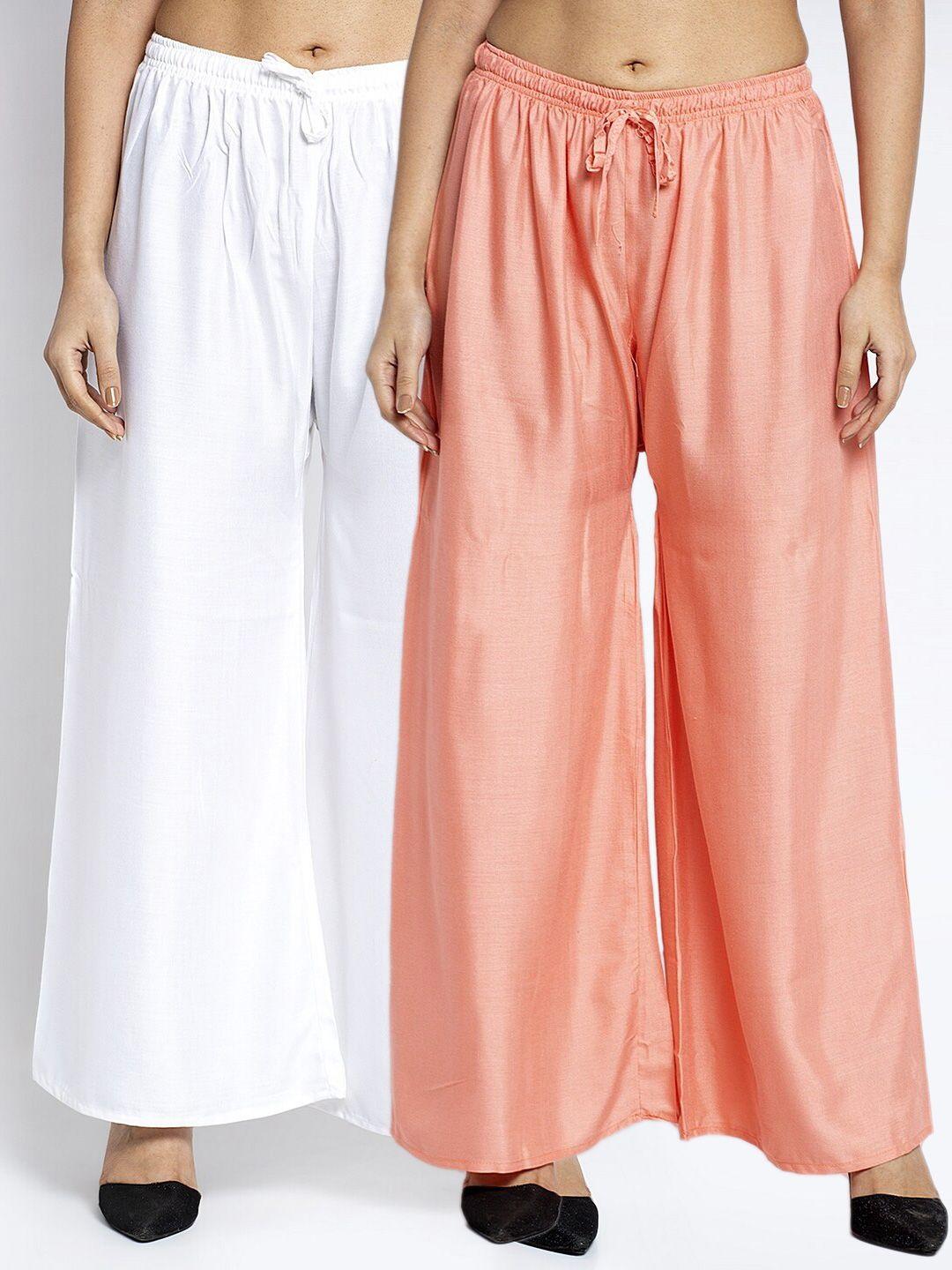 gracit women  pack of 2 white & peach-coloured  ethnic palazzos