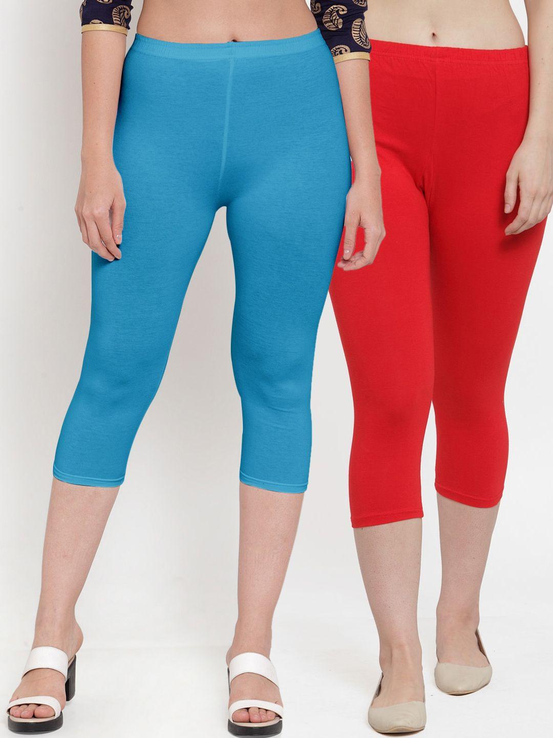 gracit women  red  and sky blue pack of 2 capris